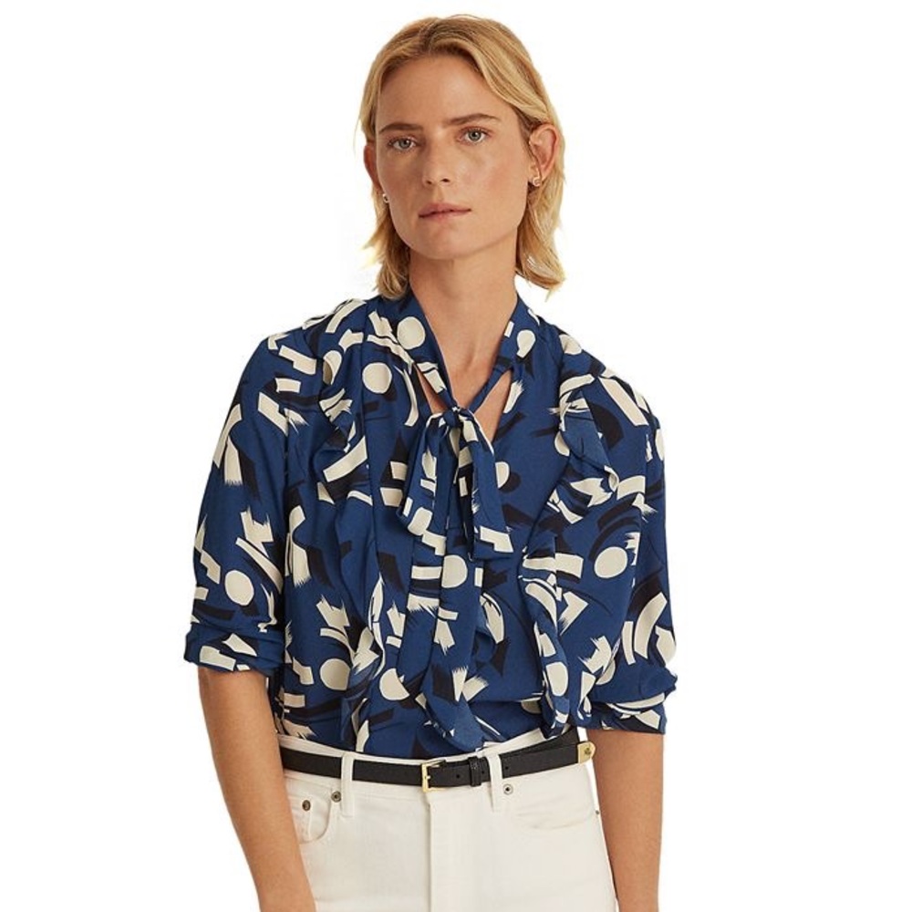 Ralph Lauren Geometric-Print Georgette Blouse S/P